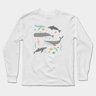 Whales in the Ocean Pattern Long Sleeve T-Shirt